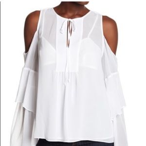 BCBG NWT cold shoulder chiffon blouse size L